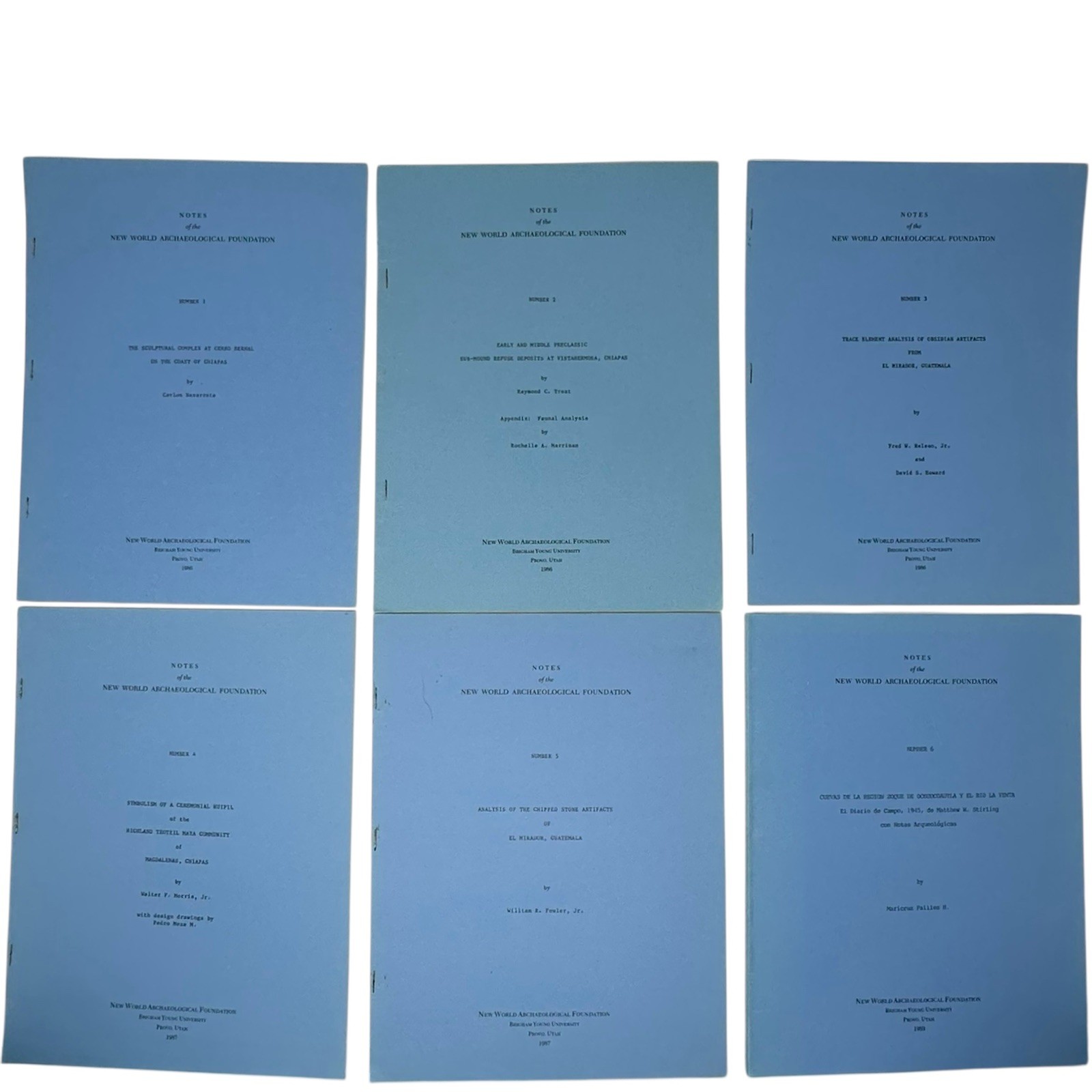 Notes Of The New World Archaeological Foundation Provo 1-6 Archaeology Research
