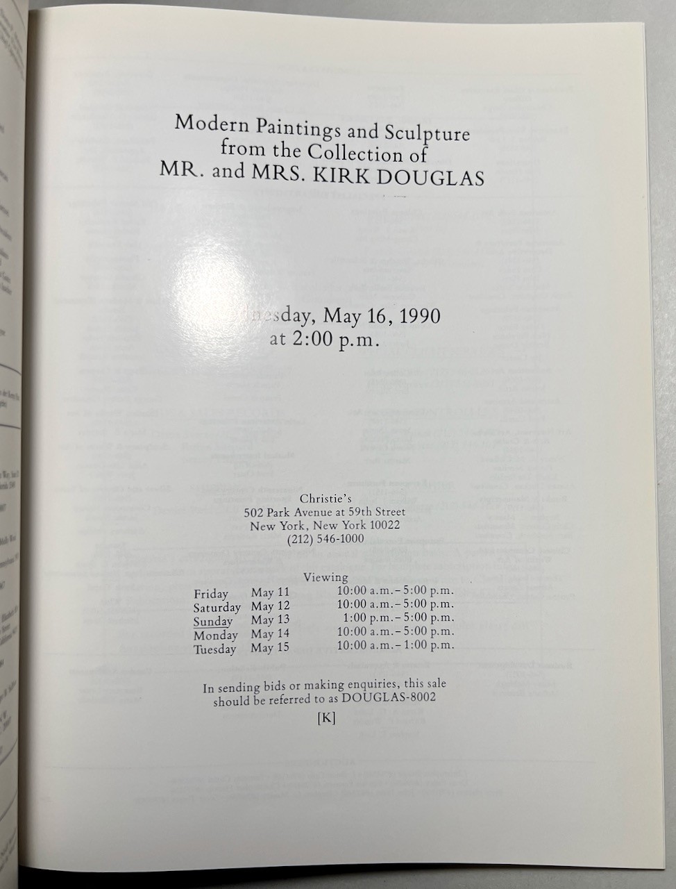 Christie’s Auction Catalogs May 1990 Reference Modern Paintings Kirk Douglas
