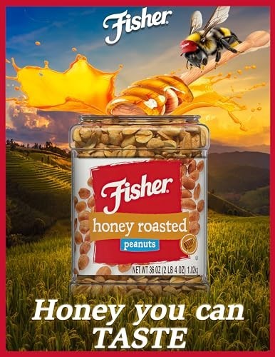Fisher Snack Honey Roasted Peanuts, 36 Ounces (Pack of 6), Made with Real Honey,