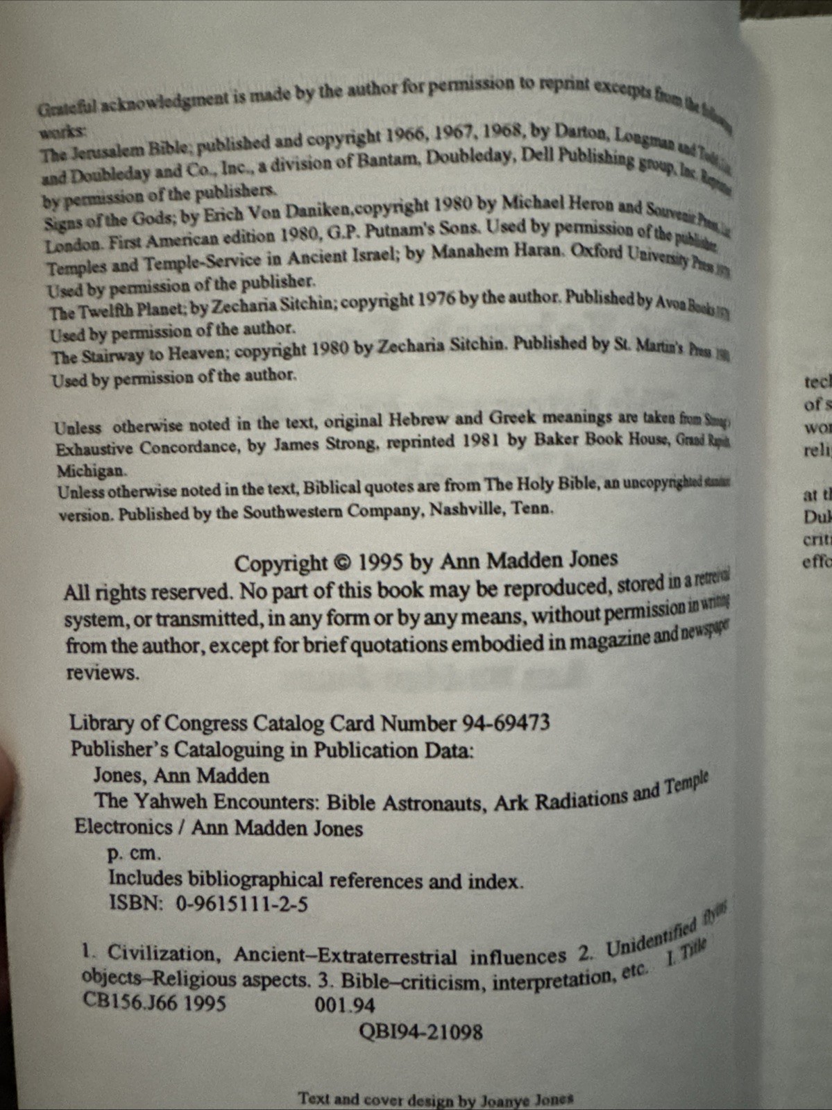 Ann Madden Jones – The Yahweh Encounters – First Edition 1995- The Sandbird Pub.