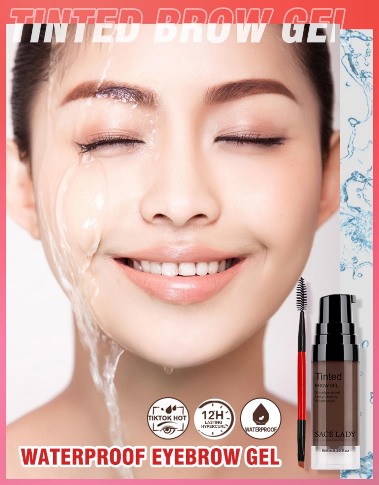 SACE LADY 3D Eyebrow Gel Long Lasting 24 0.2 Fl Oz (Pack of 1), 02 DARK BROWN