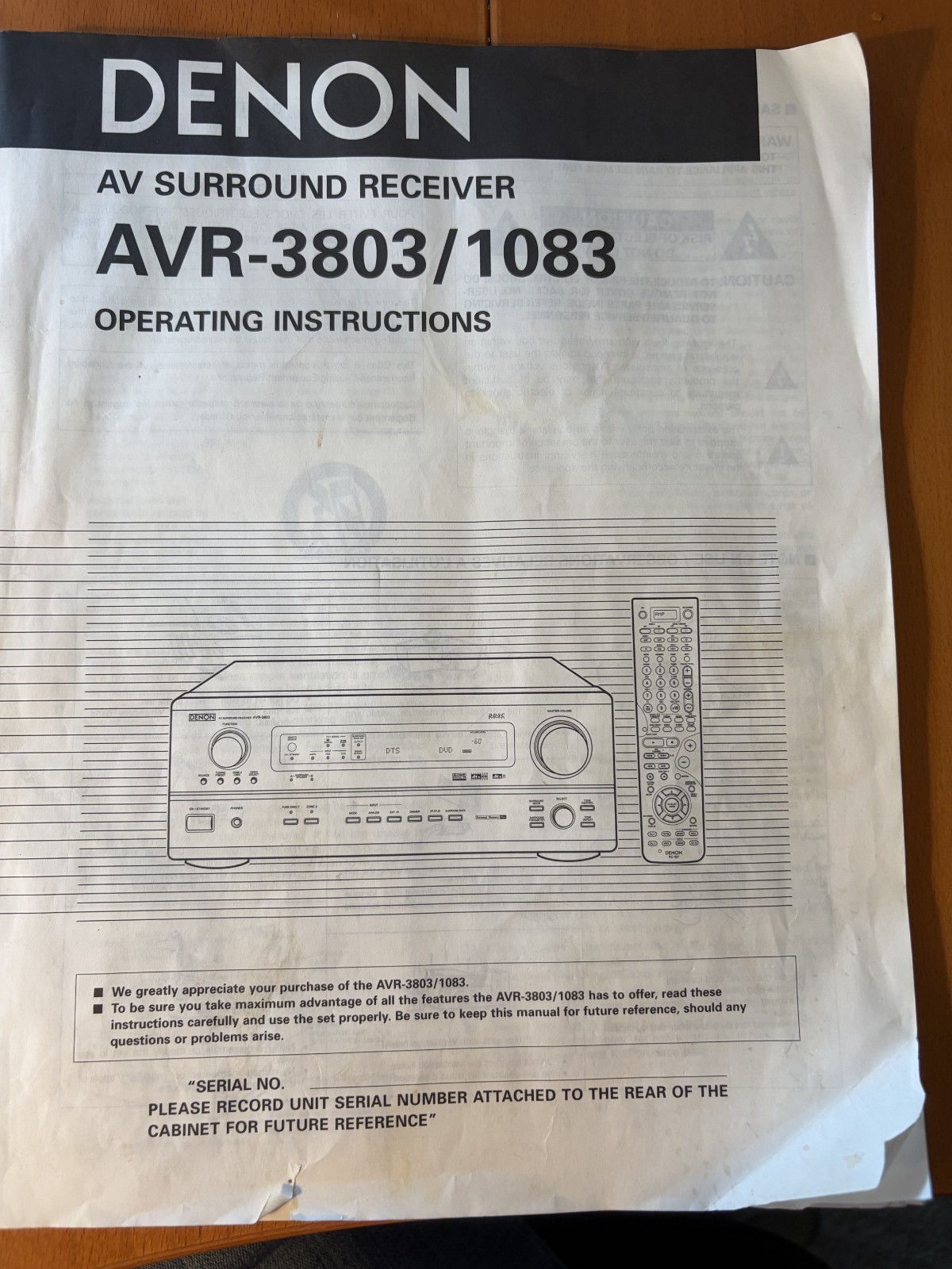 Denon AVR-3803/1083 Instruction Manual: 84 Pages