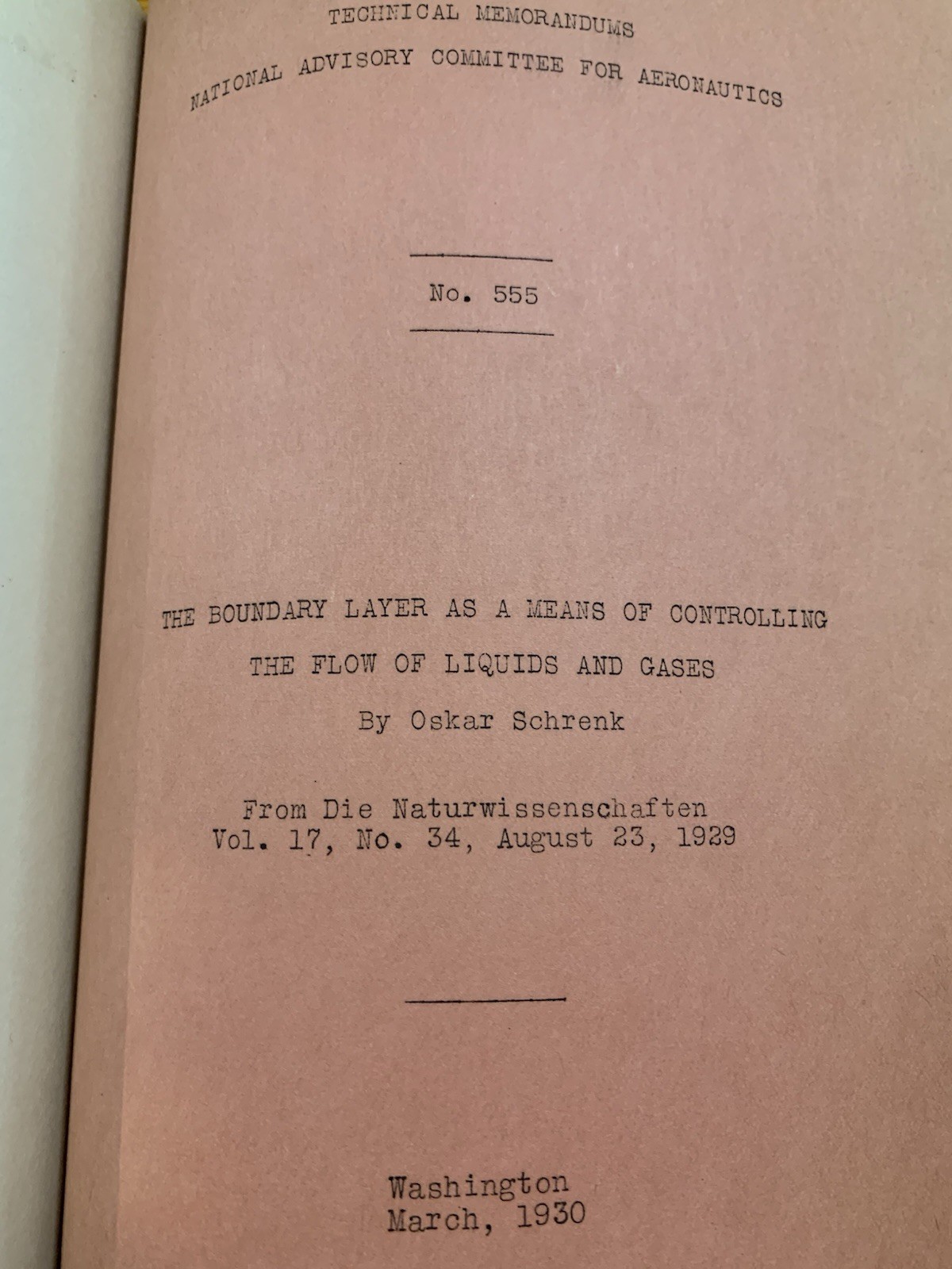 NACA Technical Memorandums Nos. 549-556 from 1920s, Published 1930