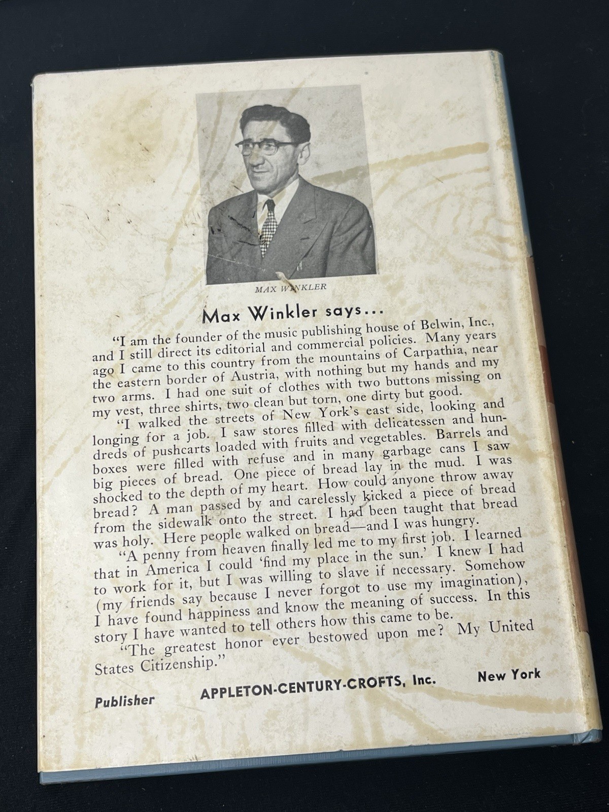 A Penny From Heaven by Max Winkler 1951 Appleton-Century-Crofts HC DJ SIGNED