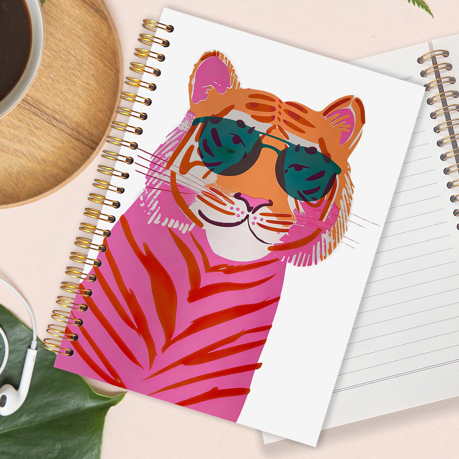 Preppy Hot Pink and Orange Tiger Spiral Notebook 5.5×8.3 in, Pink Maximalist …
