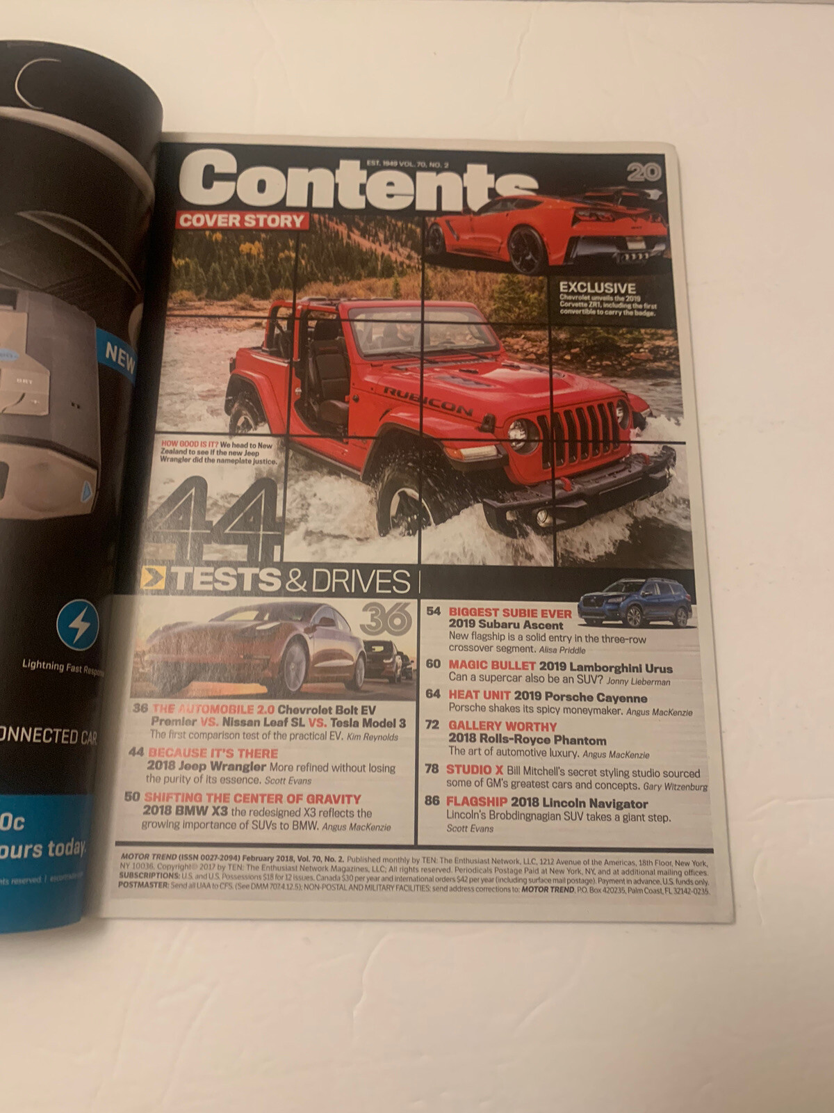 MotorTrend Magazine February 2018 Ripped Cover 102 Pages Subaru Vision Board