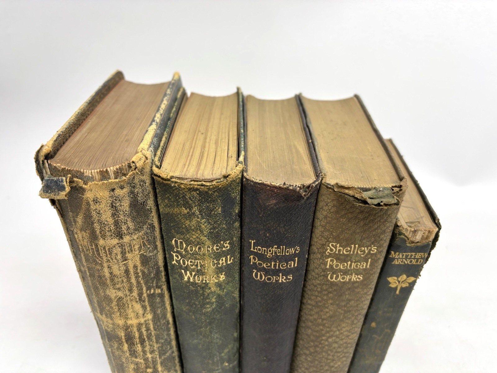 Distressed Old Faux Leather Poetry Books for Decoration. 16.5cm shelf space.