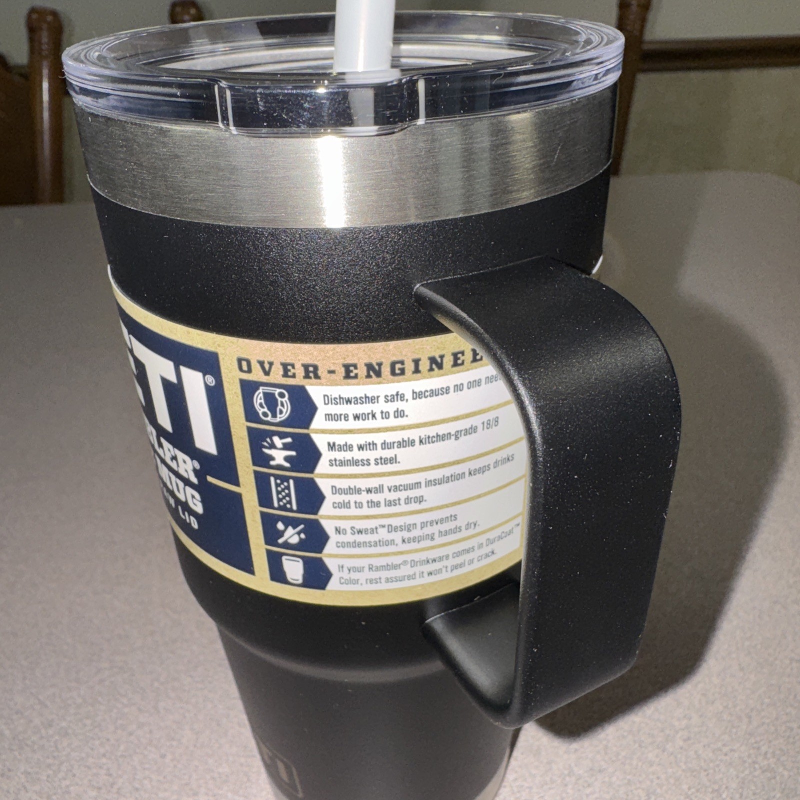 Yeti-Rambler 25 oz Mug w/Handle & Straw – Black-New