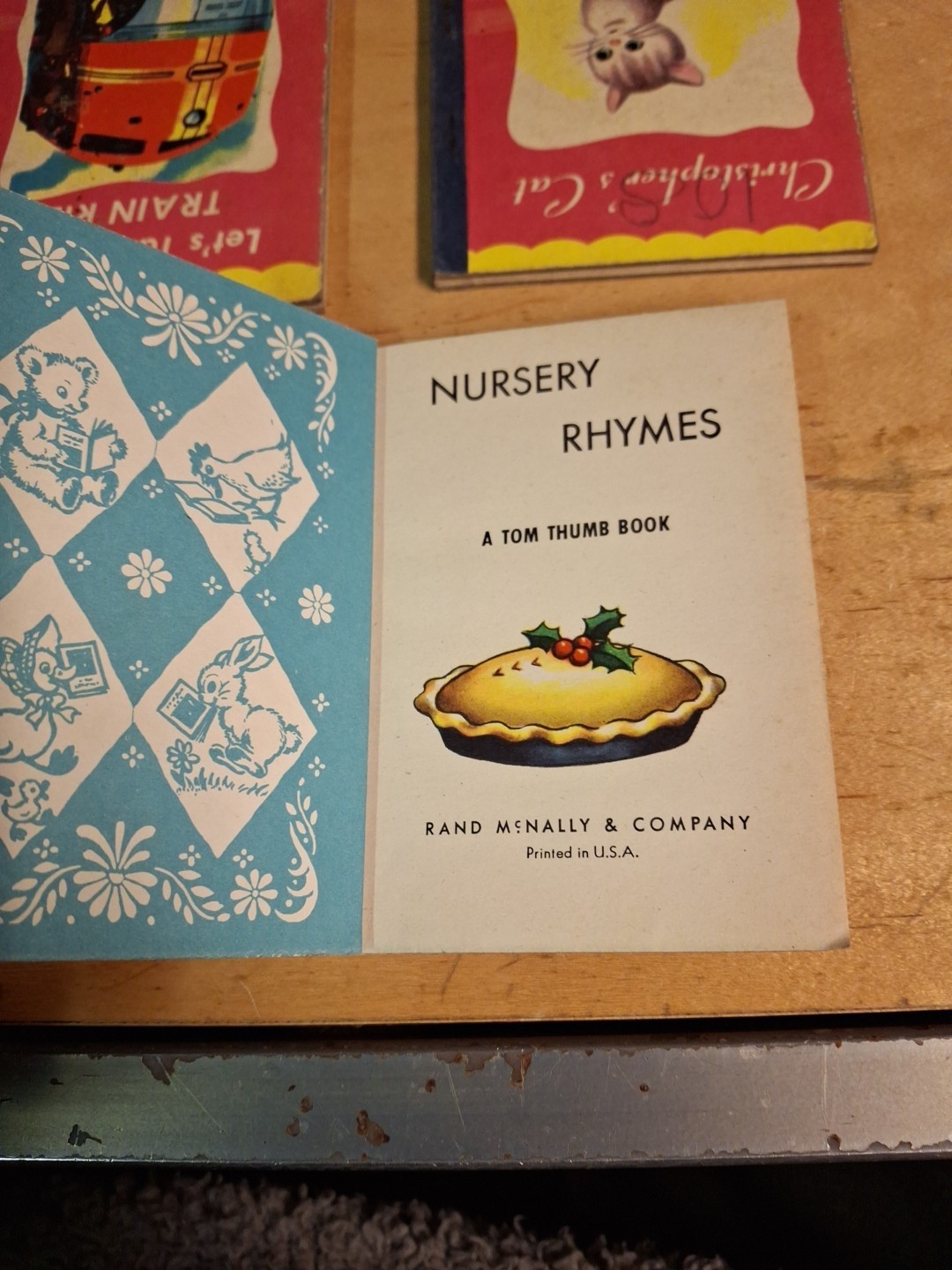ANTQ Tom Thumb Books Rand McNally Lot 1943 1949 Nursery Rhymes Linen Dog Hankies