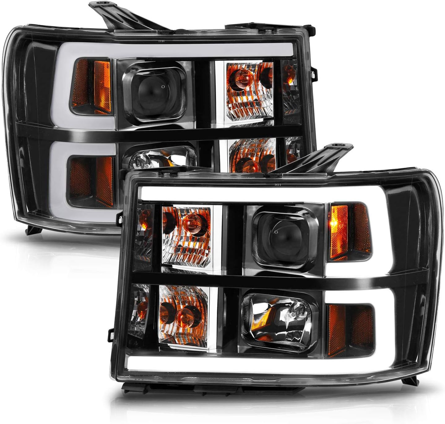 for 2007-2014 GMC Sierra 1500 2500 3500 Dual C-Type LED Tube Square Projector Bl