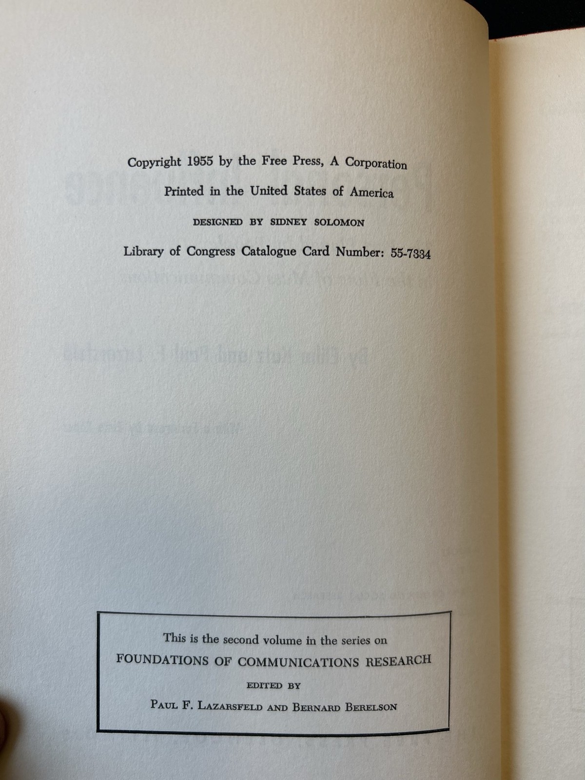 Personal Influence 1955 1st Edition Katz Lazarsfeld Sociology Mass Communication