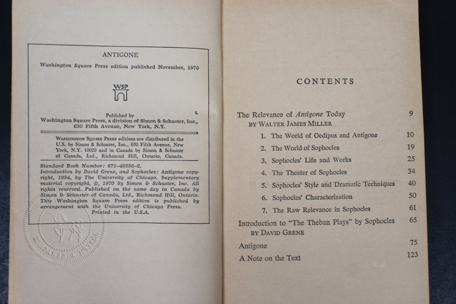 Antigone Sophocles 1970 Washington Square Press Greek Tragedy Drama PB