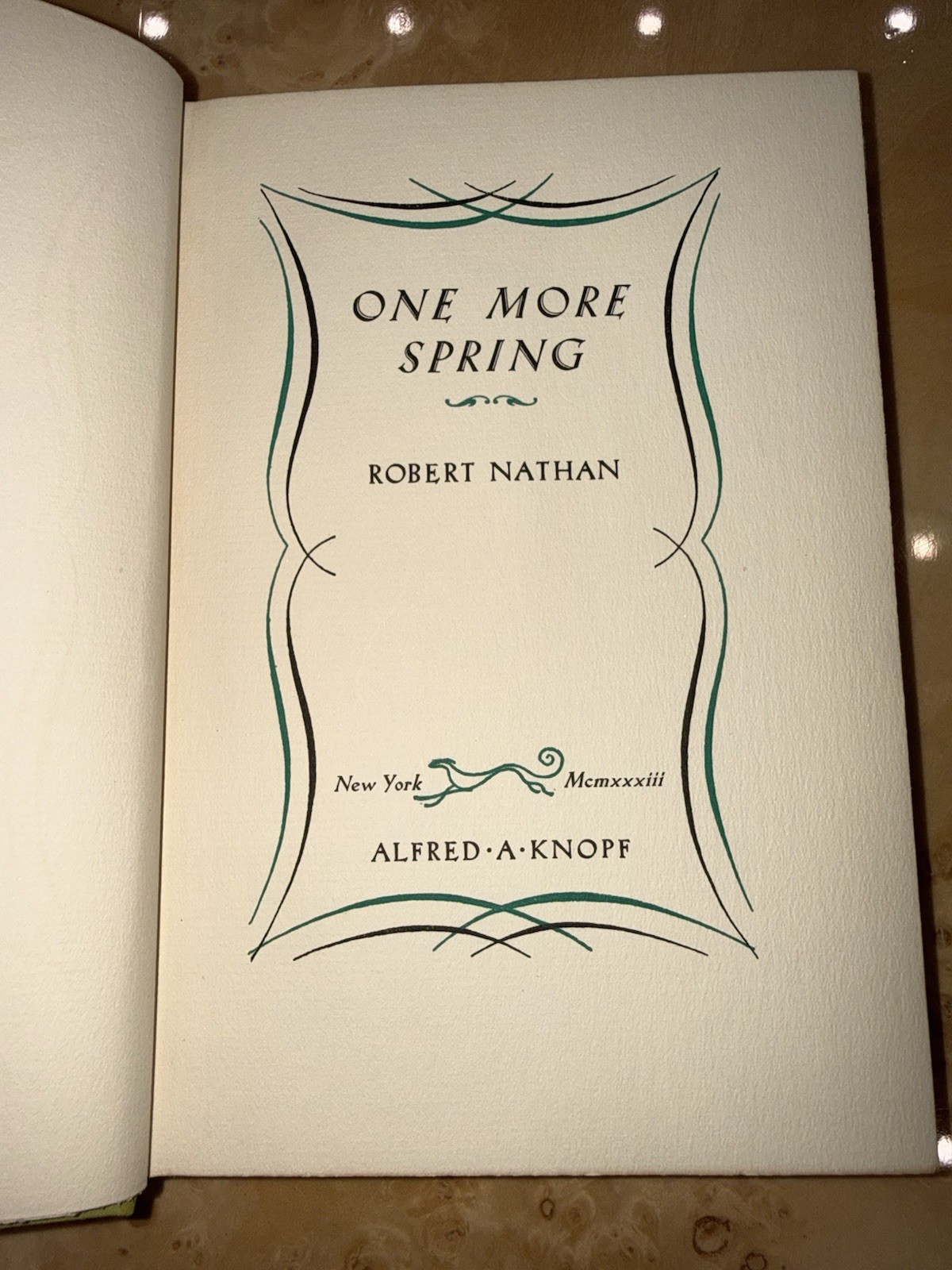 Robert Nathan One More Spring 1933 Alfred A. Knopf Third Printing Cloth HC