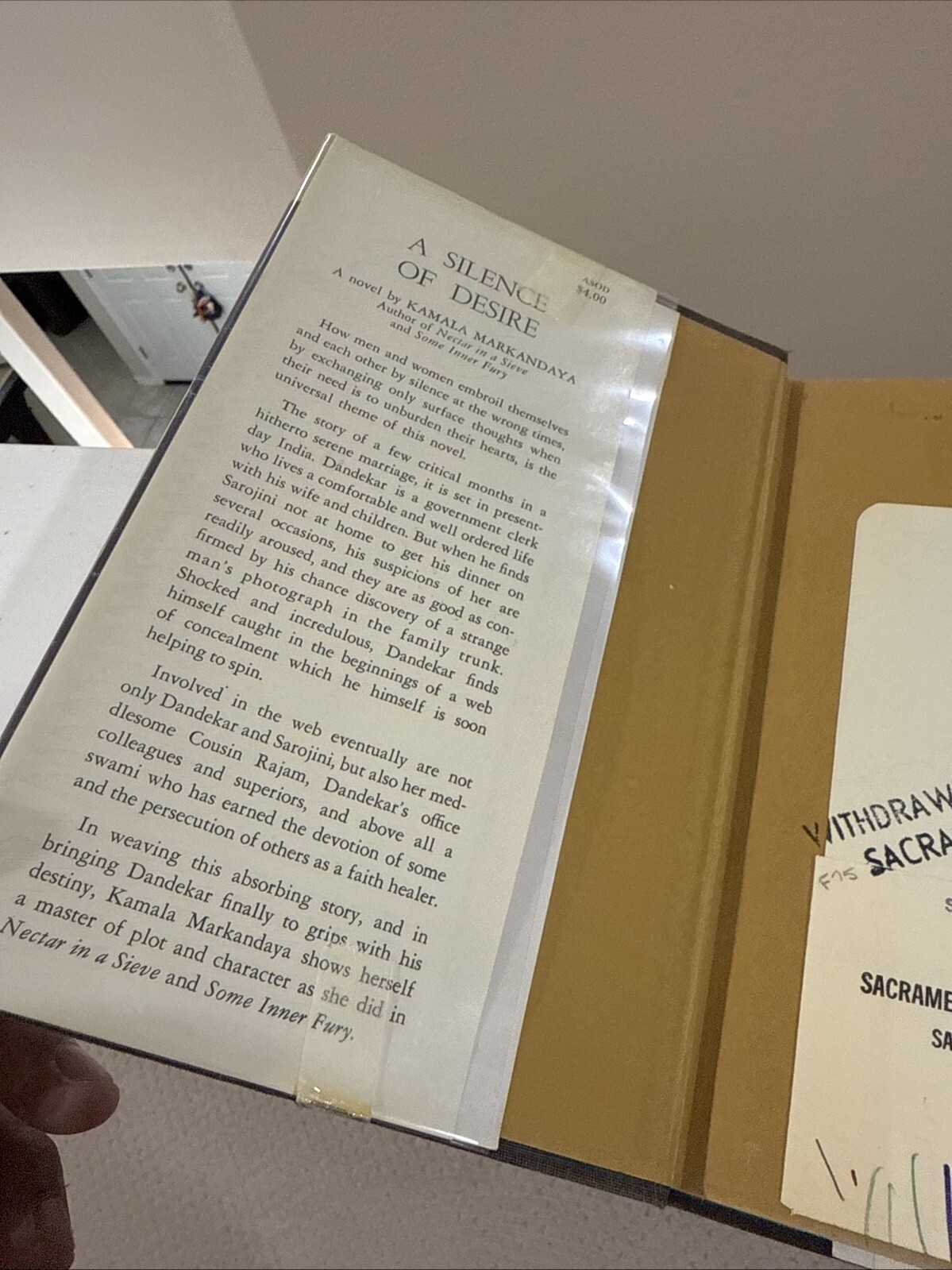 A Silence of Desire, Hardcover, 1960 Kamala Markandaya w/dust jacket Ex Library