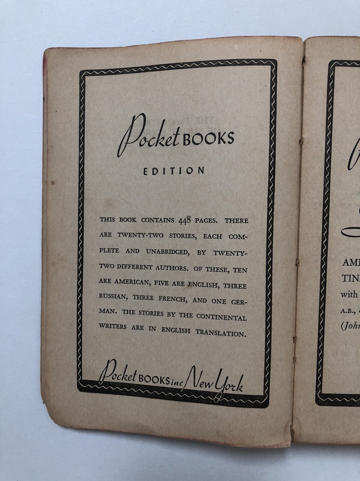 The Pocket Book of Short Stories – 440 Pages (8th Printing Nov. 1941, Paperback)