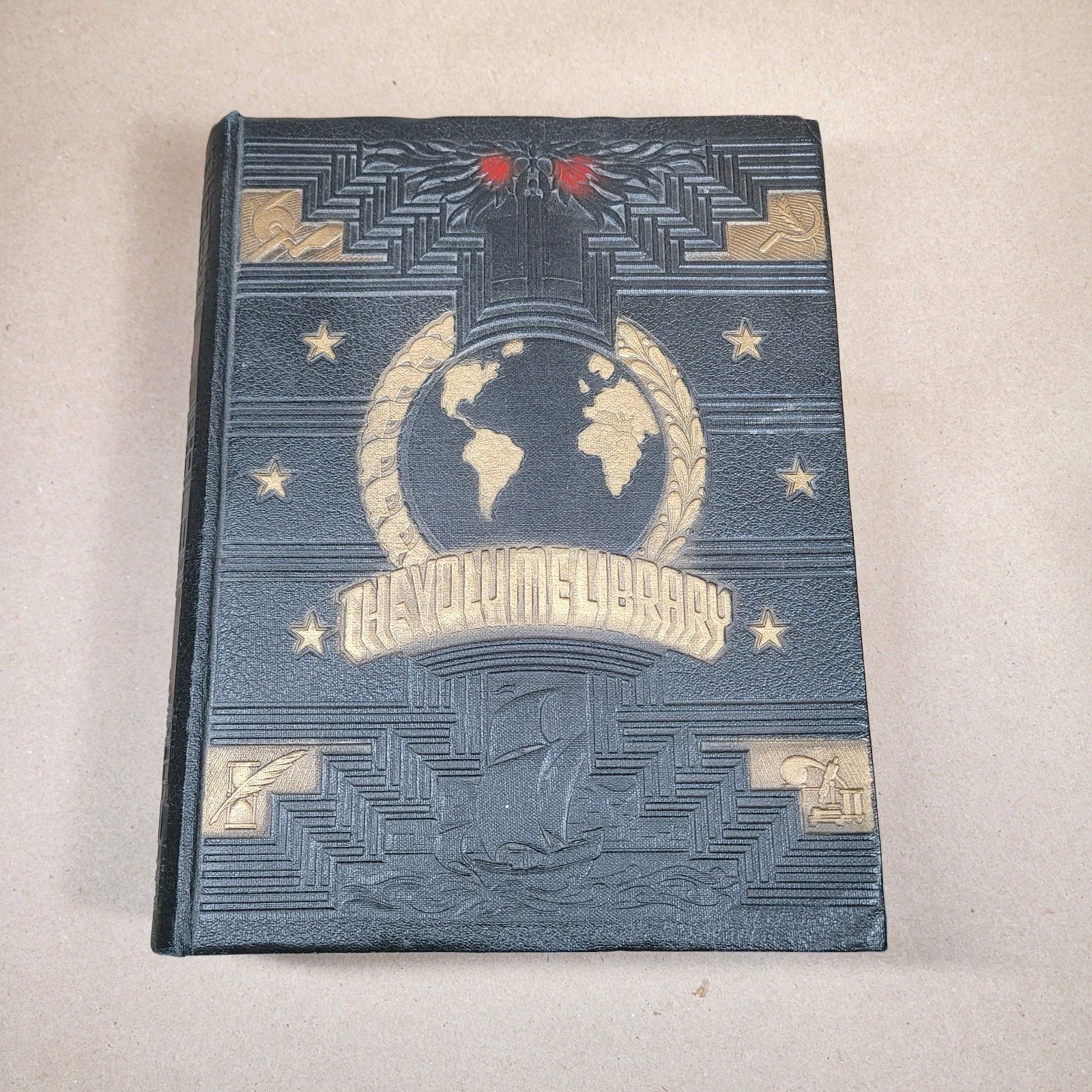 1950 The Volume Library Encyclopedia Black Faux Leather Bound MADE IN USA VG