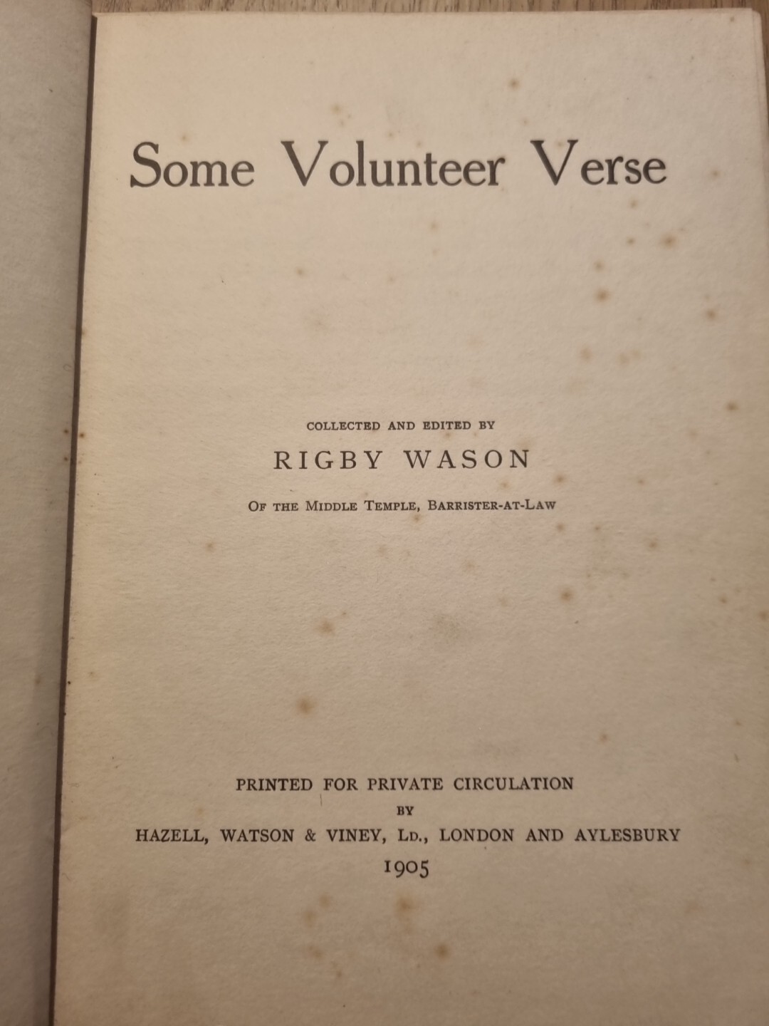 Wason – Some Volunteer Verse – Hardback 1905