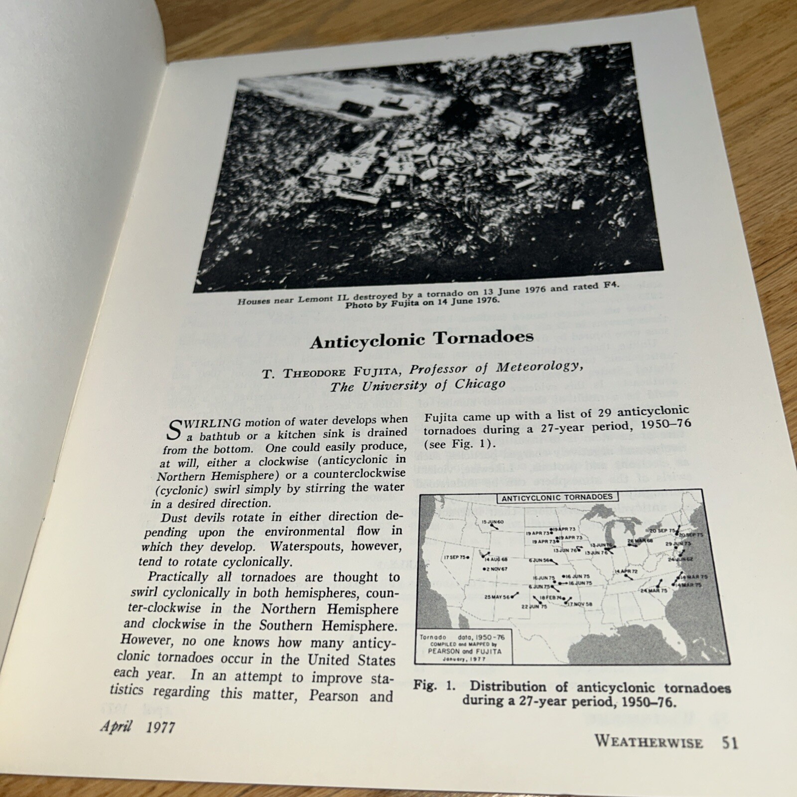 1977 ANTICYCLONIC TORNADOES by T. THEODORE FUJITA from Weatherwise Magazine