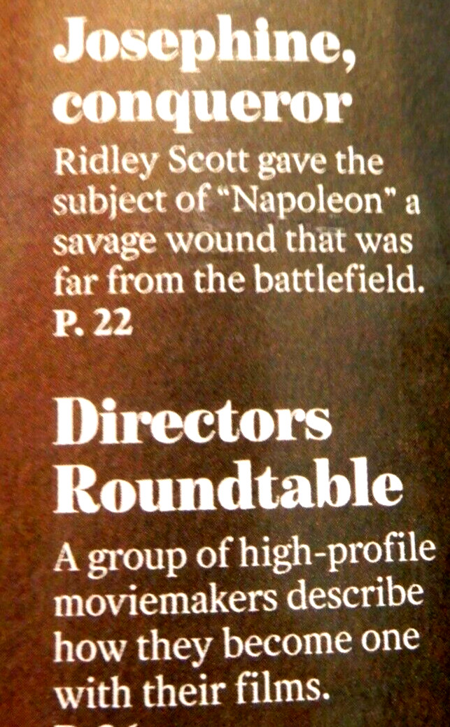 THE ENVELOPE MAGAZINE December 7, 2023 Los Angeles Times RIDLEY SCOTT Davine Joy