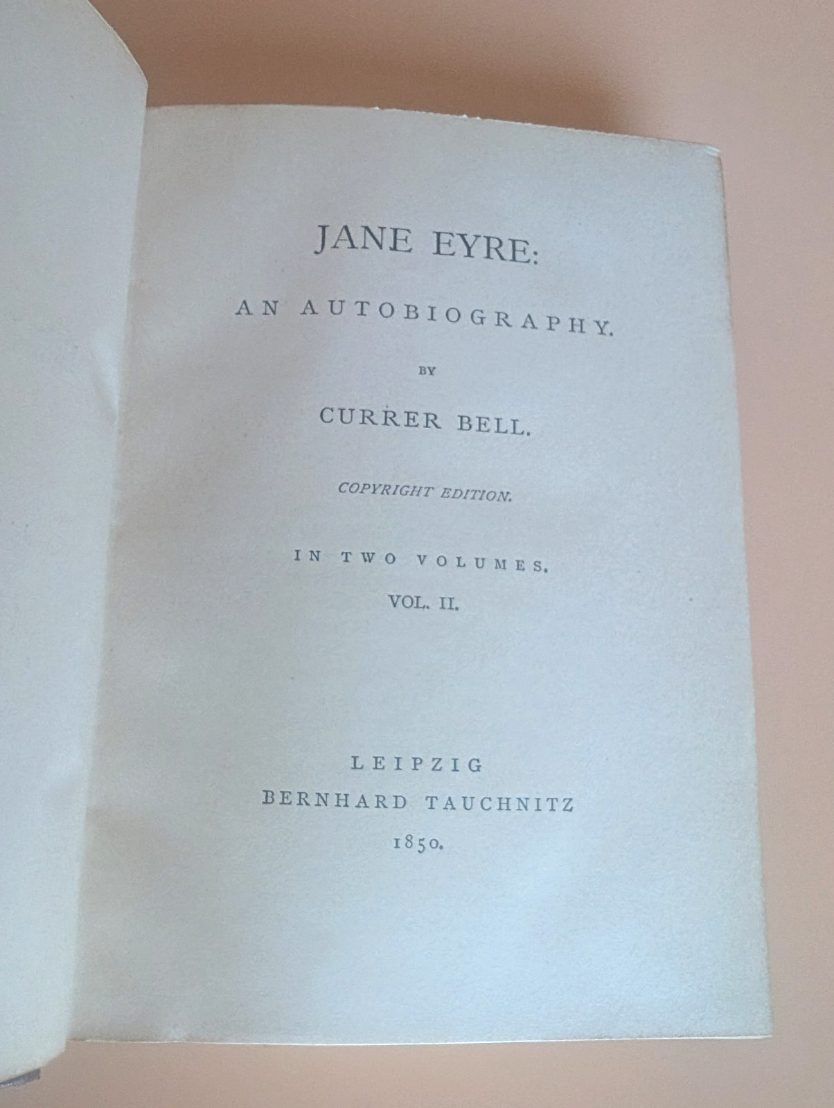 1850 Jane Eyre Currer Bell Fine Leather Binding 2 Vol Tauchnitz Set