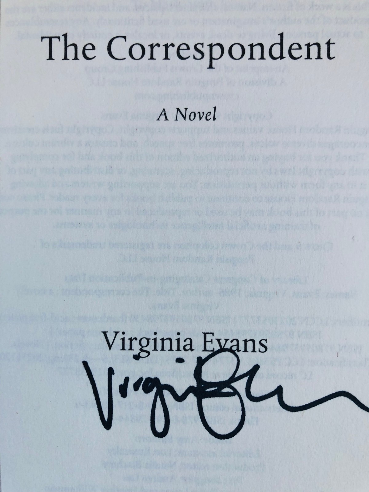 SIGNED The Correspondent: A Novel by Virginia Evans (2025, Hardcover)