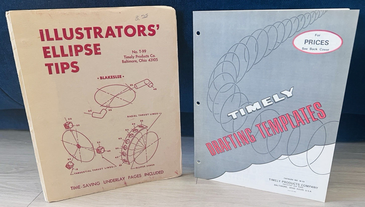1968 ILLUSTRATORS ELLIPSE TIPS Blakeslee + 1975 TIMELY Drafting Template Catalog