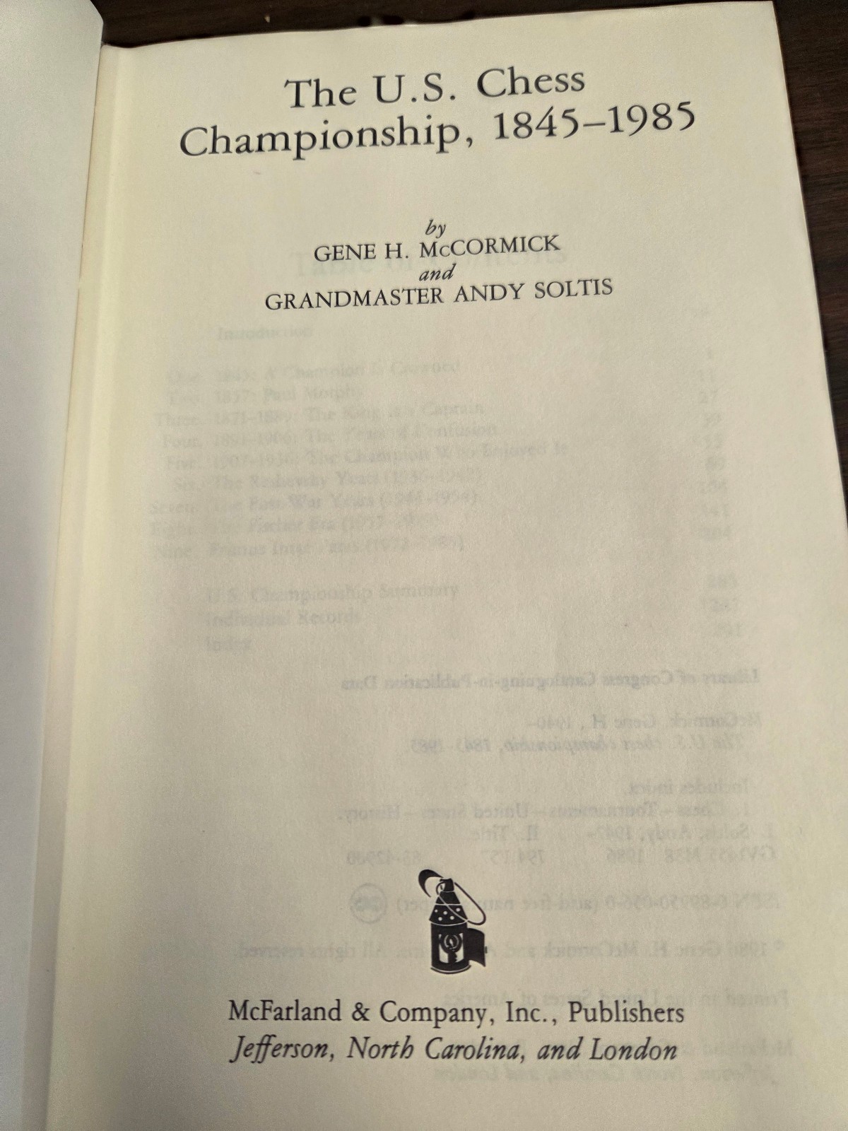 U.S. Chess Championship, 1845-1985 by McCormick and Soltis