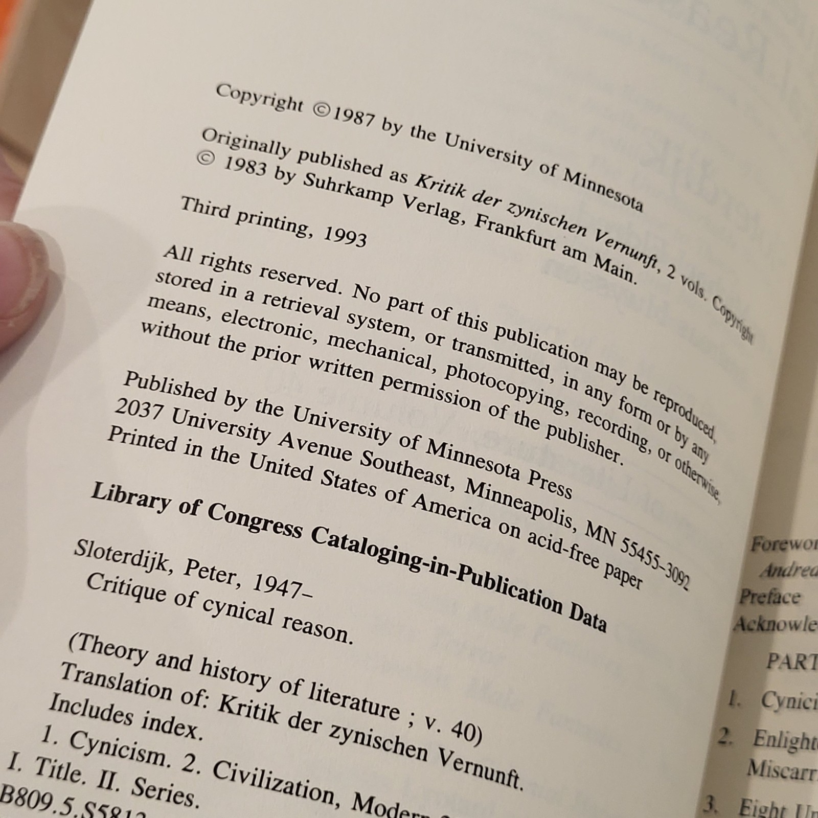Critique of Cynical Reason Theory and History of Literature Volume 40