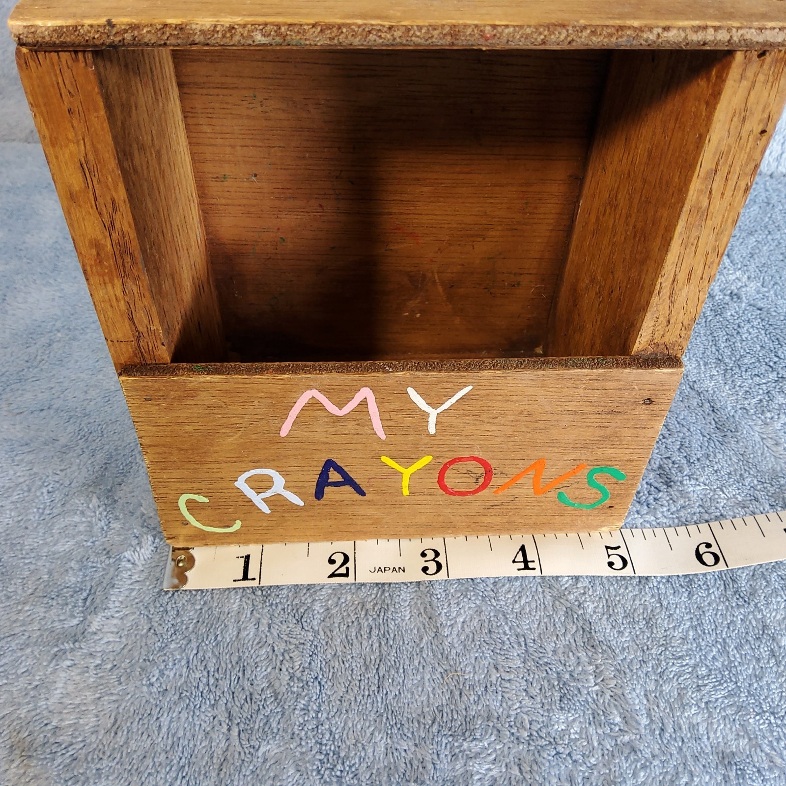 Vintage Hand-Painted Wooden “MY CRAYONS” Storage Caddy Tote Nostalgia Kids Toy