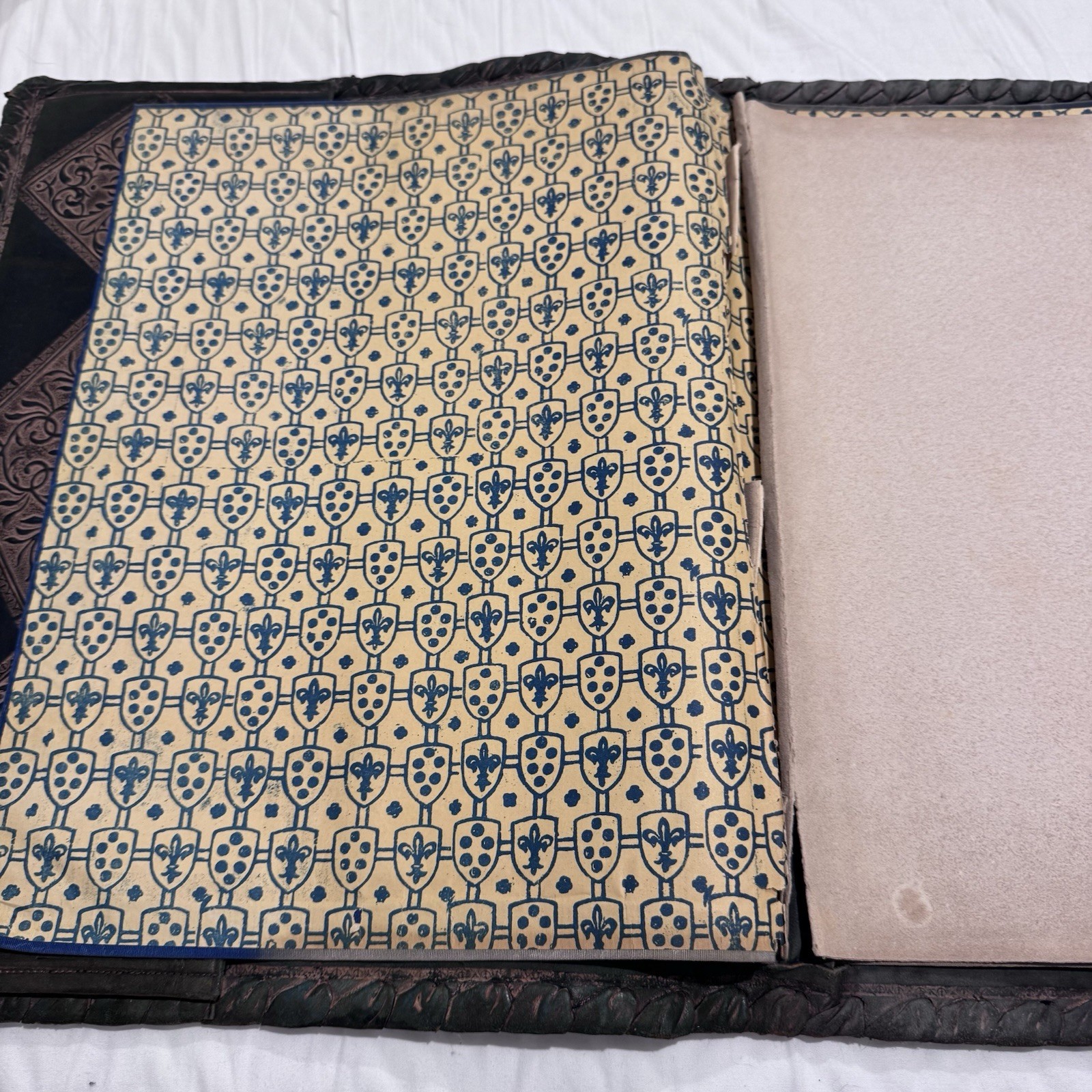 Antique Hand Tooled Leather Book Cover made In Italy Large 13” X 16” Gilded