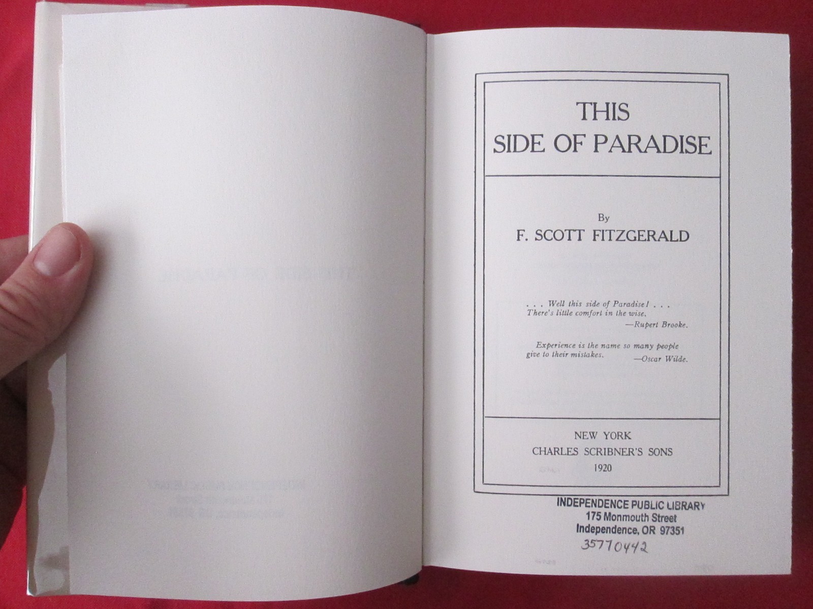 This Side of Paradise F. Scott Fitzgerald 1920 Facsimile HC/DJ
