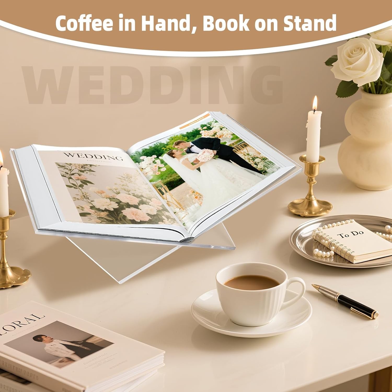 Clear Acrylic Book Stand – Large 12.6 x 6.7 x 5 in Book Holder Cookbooks Bibles