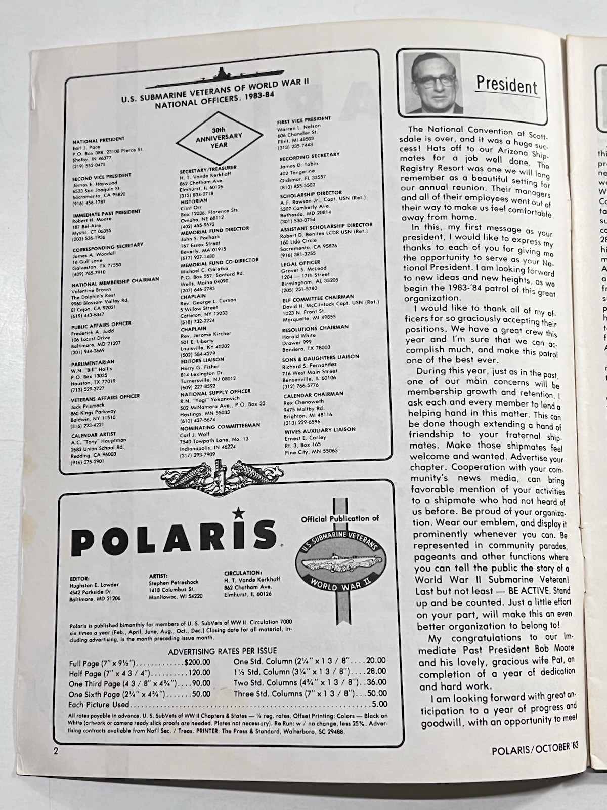 1983 Polaris Magazine WW2 U.S. Submarine Veterans Memorial Vol 27 No 5 October