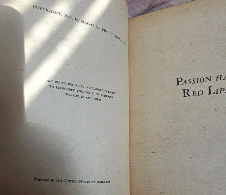​PASSION HAS RED LIPS Vintage Pulp Fiction 1951 Rainbow Romance Digest #108 VG