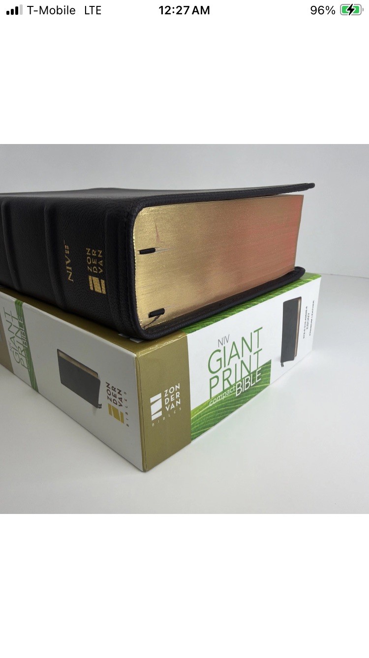 NIV, Giant Print Compact Bible, Giant Print, Premium Leather, Black – Excellent