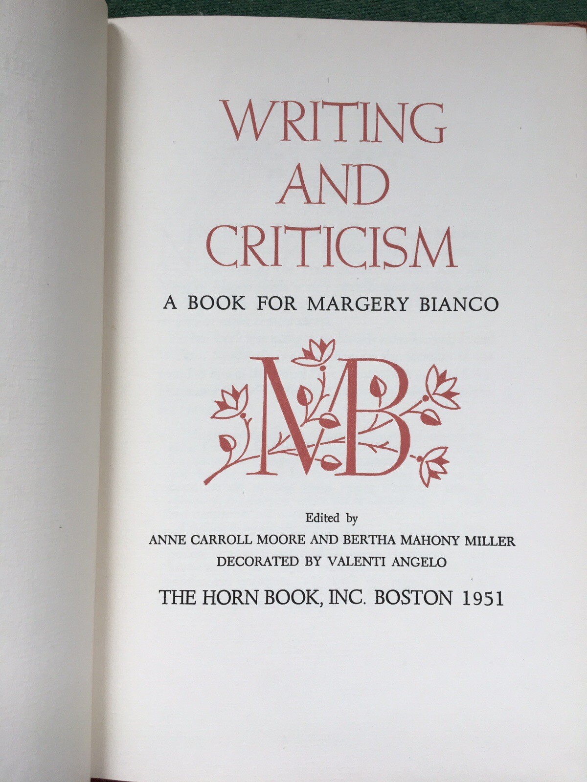 Margery Williams Bianco (Velveteen Rabbit) Writing & Criticism Horn Book