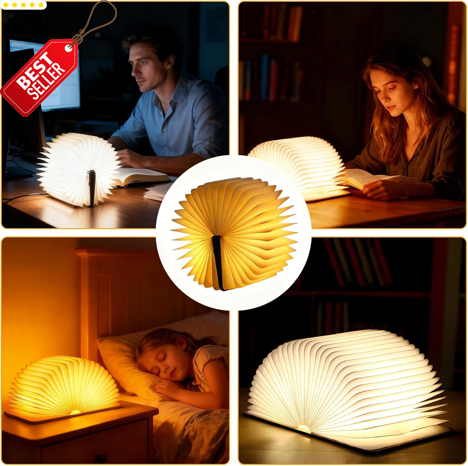 6.5in Foldable Book Lamp Rechargeable Paper Light Embossed Night Light – US