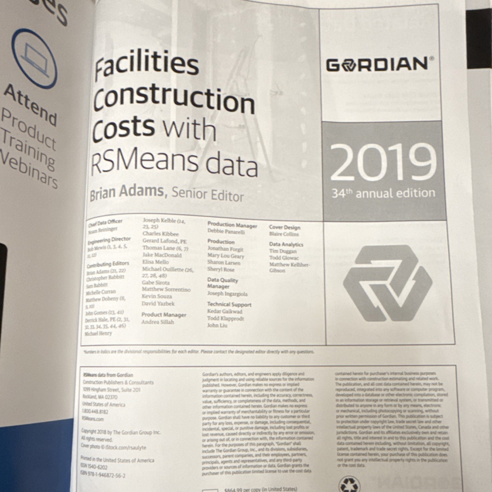 Gordian Facilities Construction Costs RSMeans Data 2019 34th Ed Book X002LA2LFZ