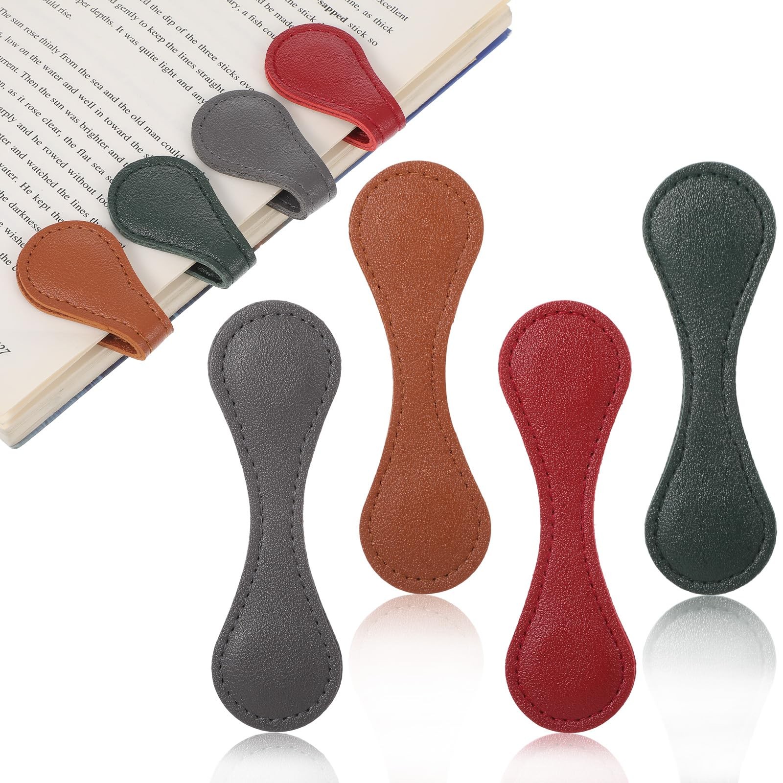 4 Pcs Magnetic Bookmarks Leather 3cm x 10cm (1.18in x 3.94in), 4 Colors