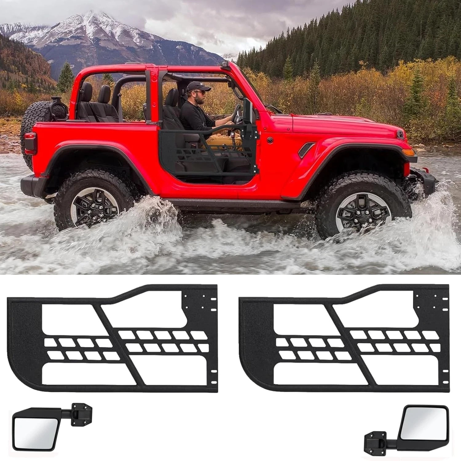 Off Road Tubular Trail Doors with Side View Mirror Compatible with Jeep Wrangler