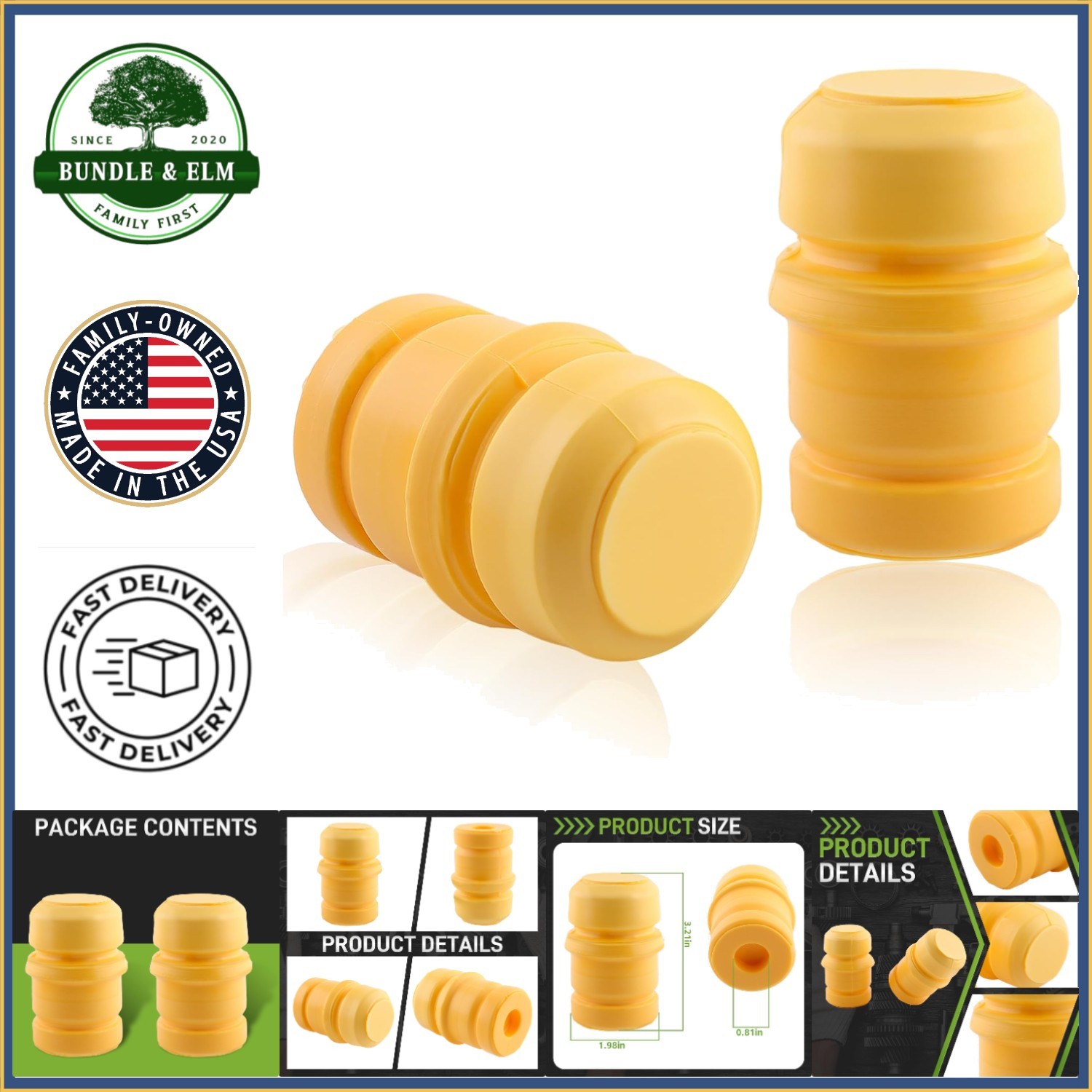 Front Bump Stops for Trucks, Jounce Bumpers in Yellow, Vehicle Specific Fit