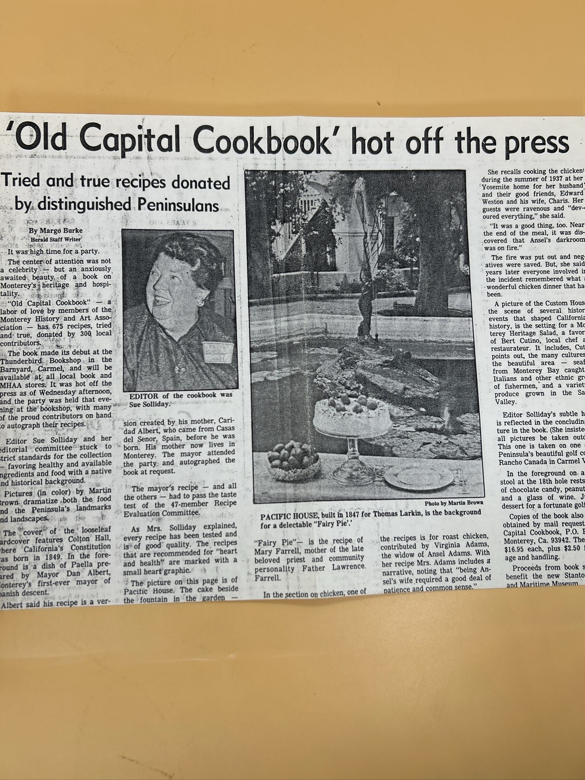 Old Capital COOKBOOK. Monterrey History & Art Association. CALIF 1989. Vintage.