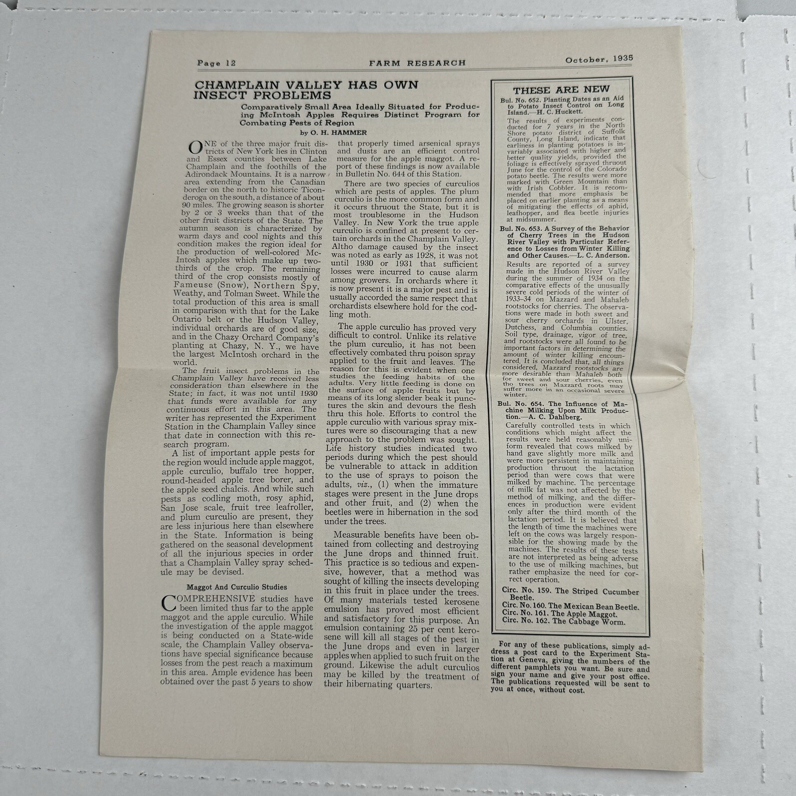 1935 Farm Research Quarterly Bulletin New York State Agricultural Experiment