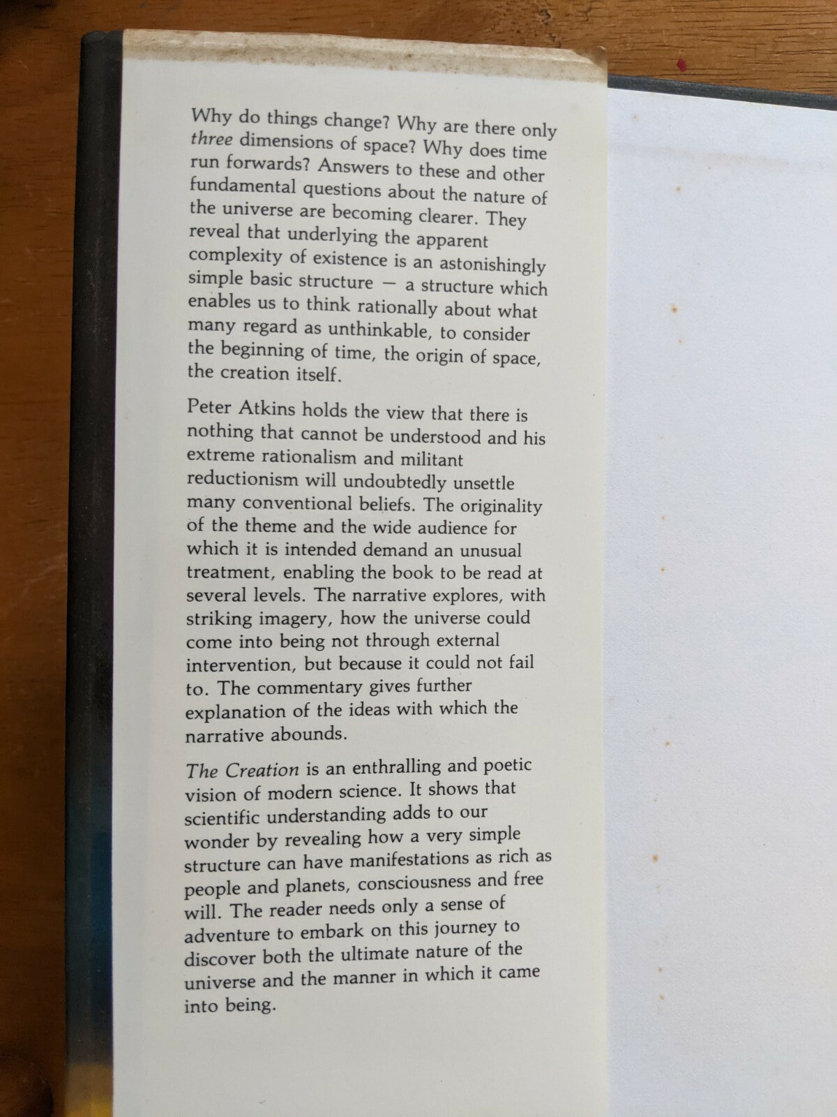 THE CREATION P.W. Atkins 1st Edition 1st Printing 1981 HCDJ