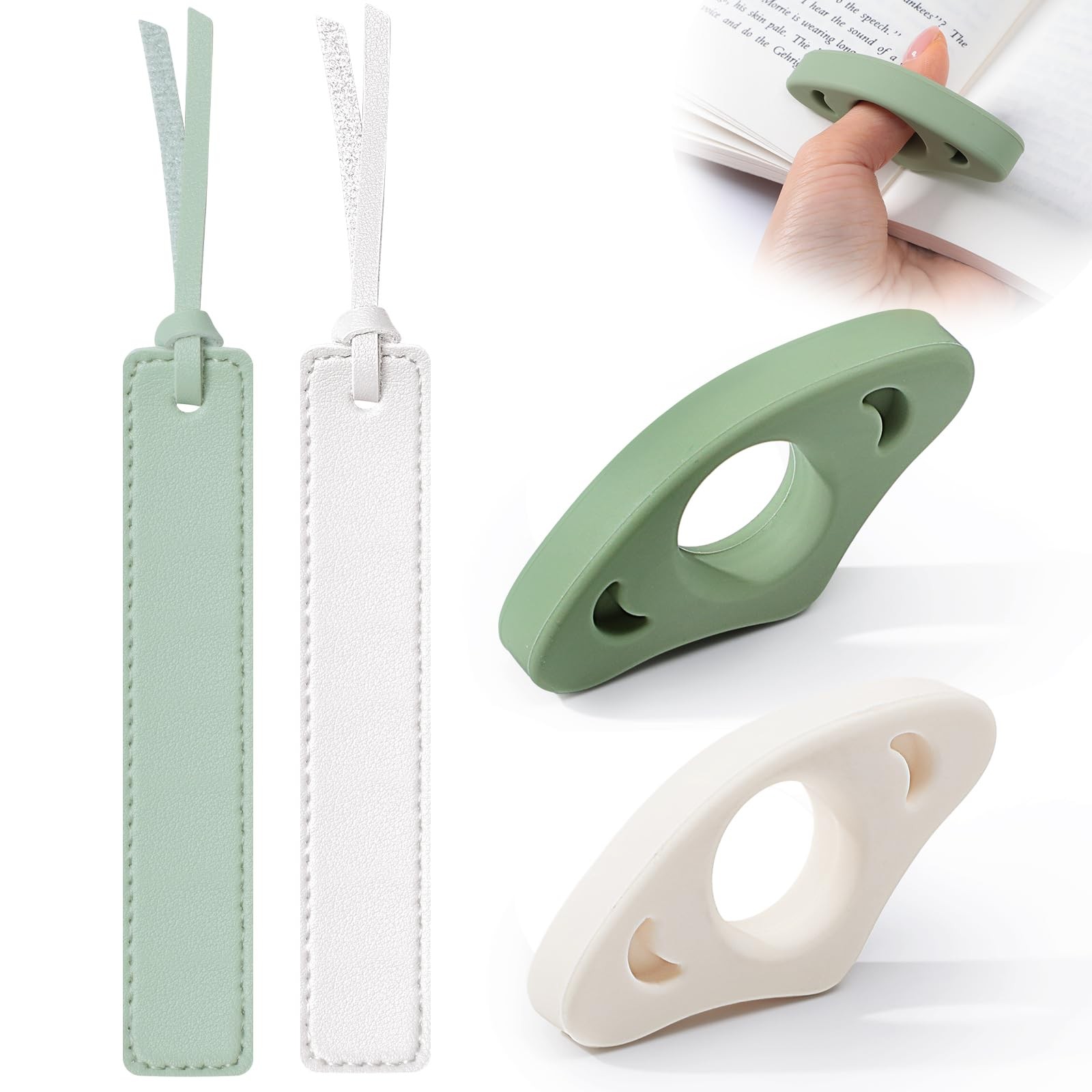 4Pcs Book Page Holder Set, 2Pcs Breathable 2.95 x 1.45 x 0.51in, Green+white