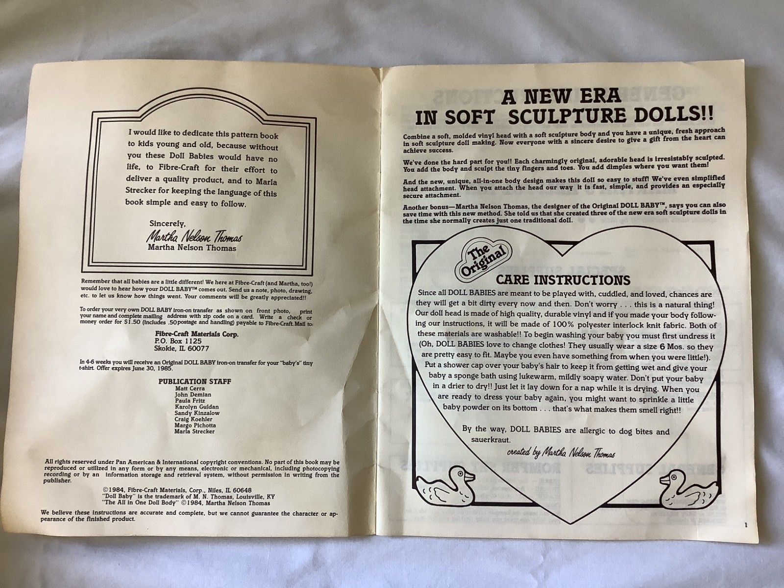 Martha Thomas & Marla Strecker the Original Doll Baby Pattern Book FCM101 (1984)