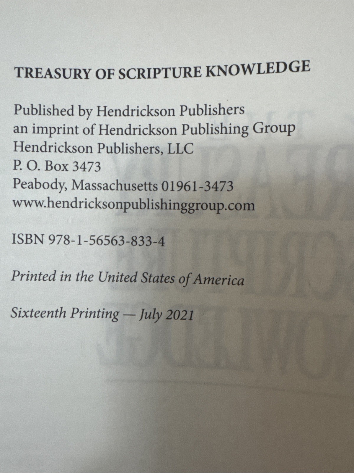 THE TREASURY OF SCRIPTURE KNOWLEDGE By Hendrickson Publishers (Hardcover & NEW)