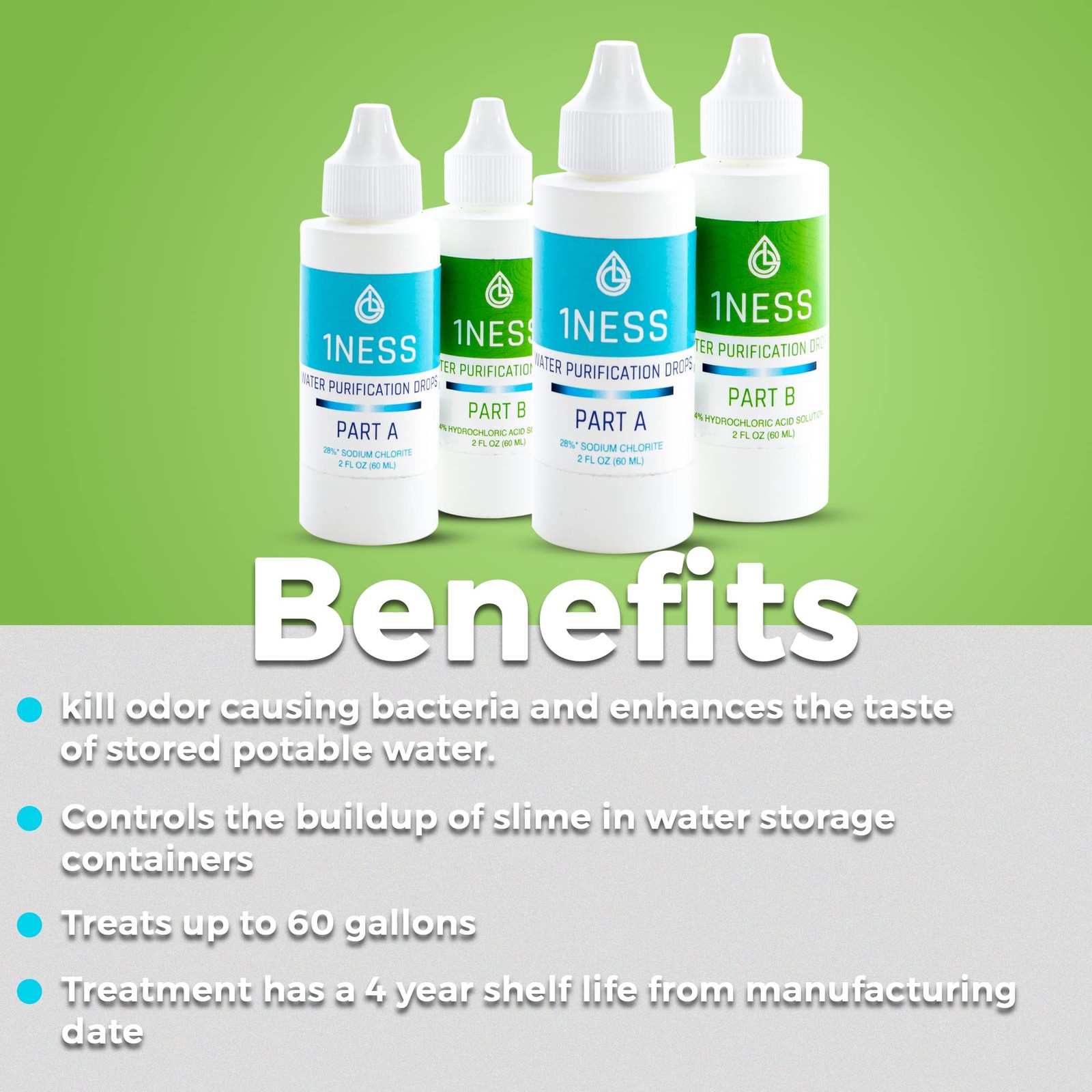 1ness Chlorine Dioxide Kit – Hydrochloric Acid 4% and 2 Fl Oz (Pack of 2)