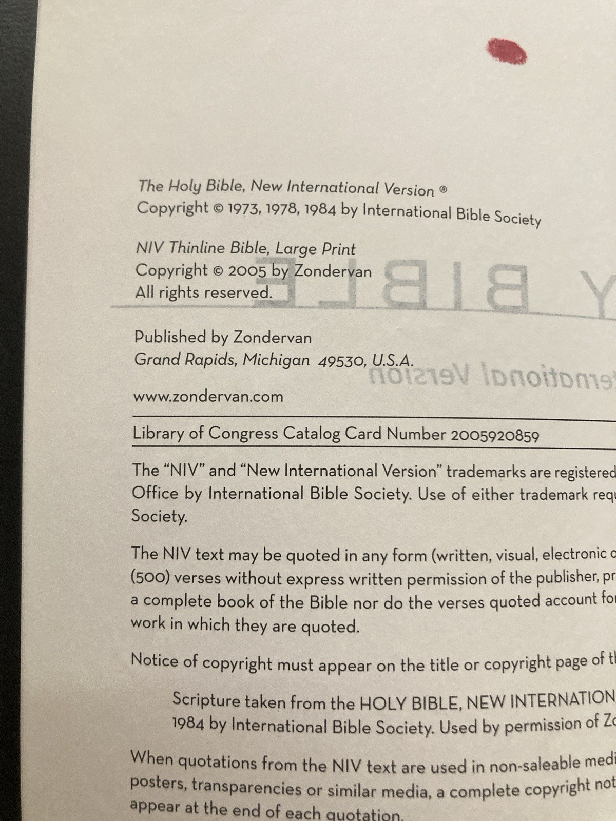 NIV 2005 Large Print Thinline Bible -Black Top Grain Genuine Leather-OOP 84