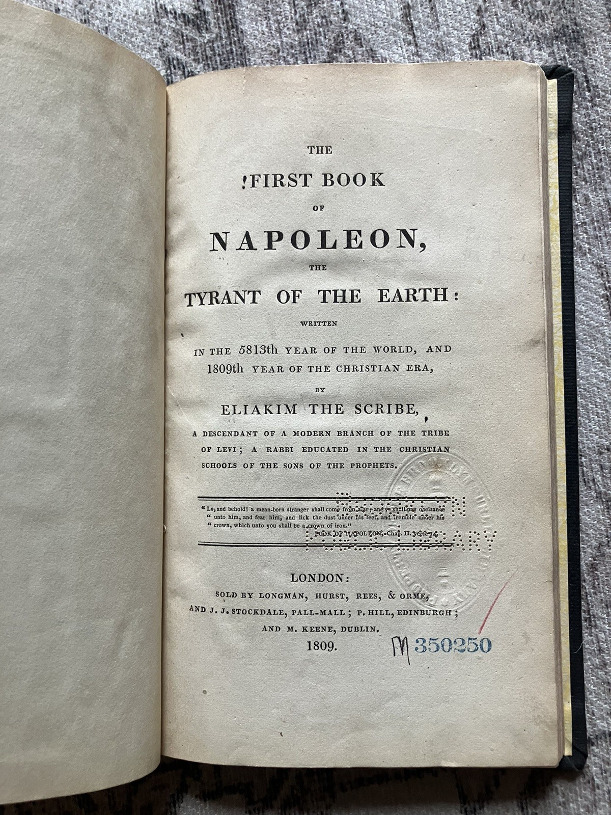 BOOK OF MORMON INSPIRATION? BOOK OF NAPOLEON 1809 Eliakim the Scribe